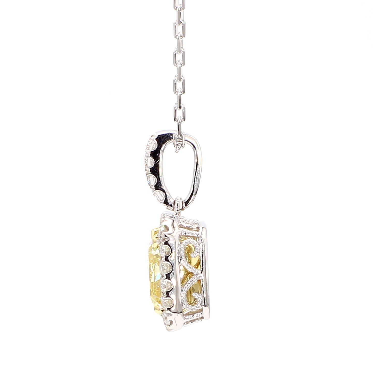 GIA Natural Fancy Light Yellow Cushion Diamond 2.37 Carat TW Gold Pendant