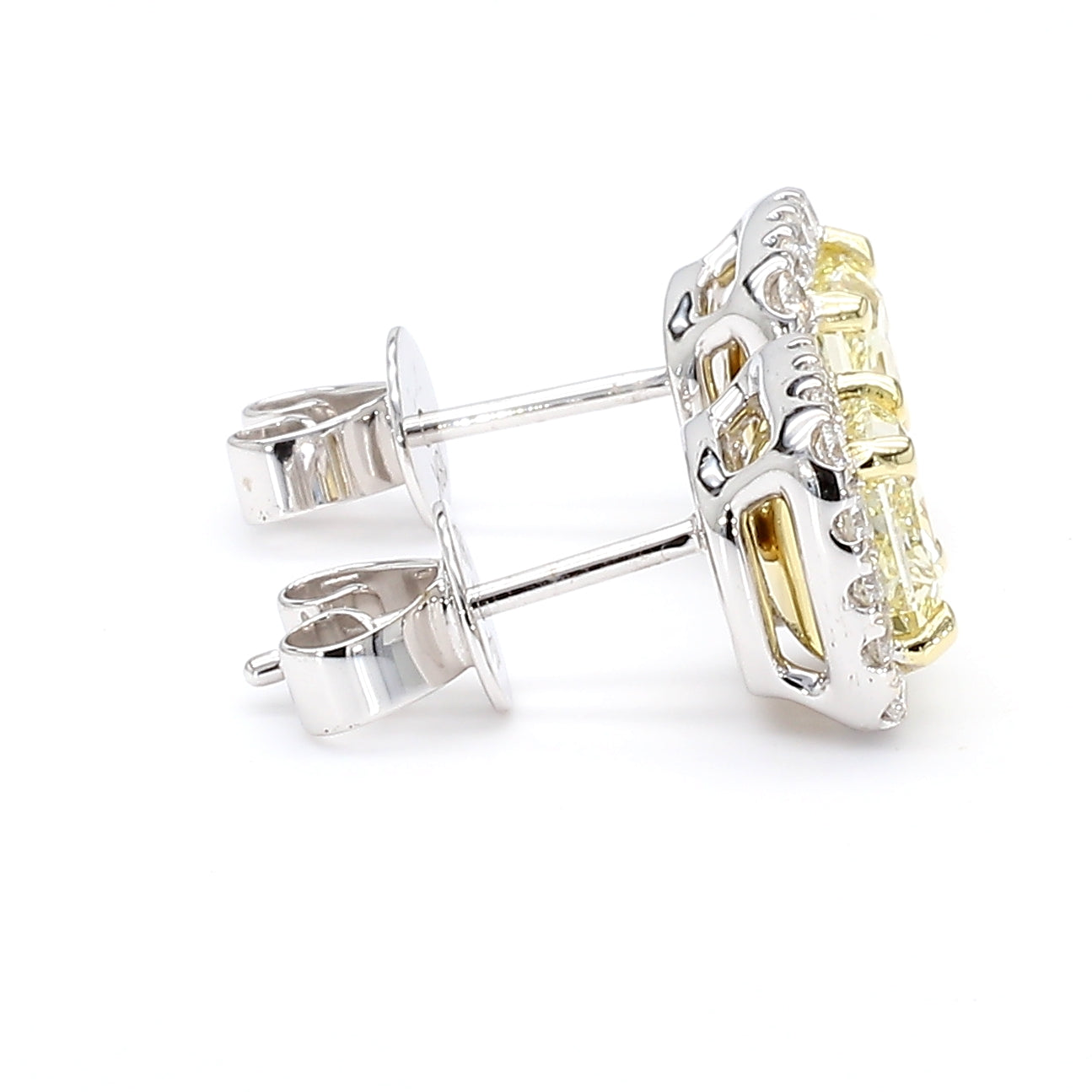 GIA Certified Natural Light Yellow Radiant Diamond 1.79 Carat TW Gold Earrings