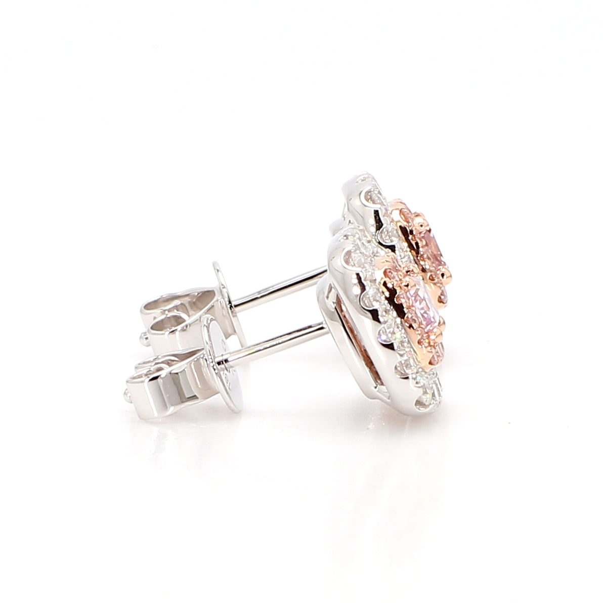 GIA Fancy Light Purplish Pink Cushion Diamond 0.99 Carat TW Gold Earrings