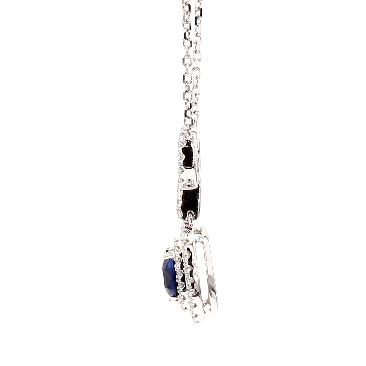 Natural Blue Cushion Sapphire and Diamond 1.65 Carat TW Gold Necklace