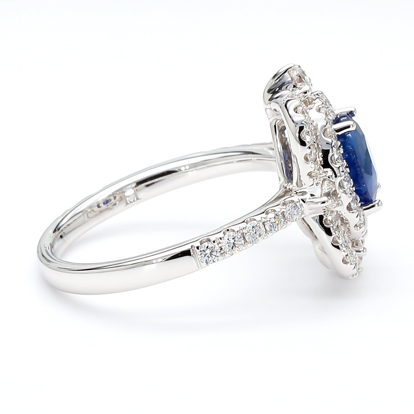 Natural Blue Oval Sapphire and Diamond 1.62 Carat TW Gold Ring