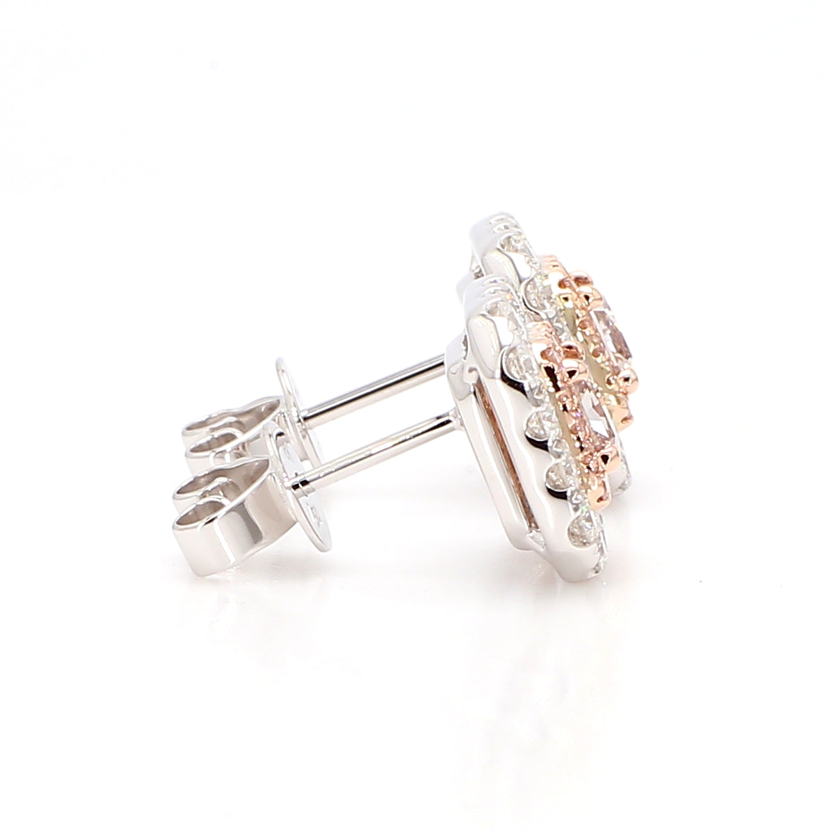 GIA Natural Fancy Light Pinkish Brown Radiant Diamond 1.45 Carat Gold Earrings