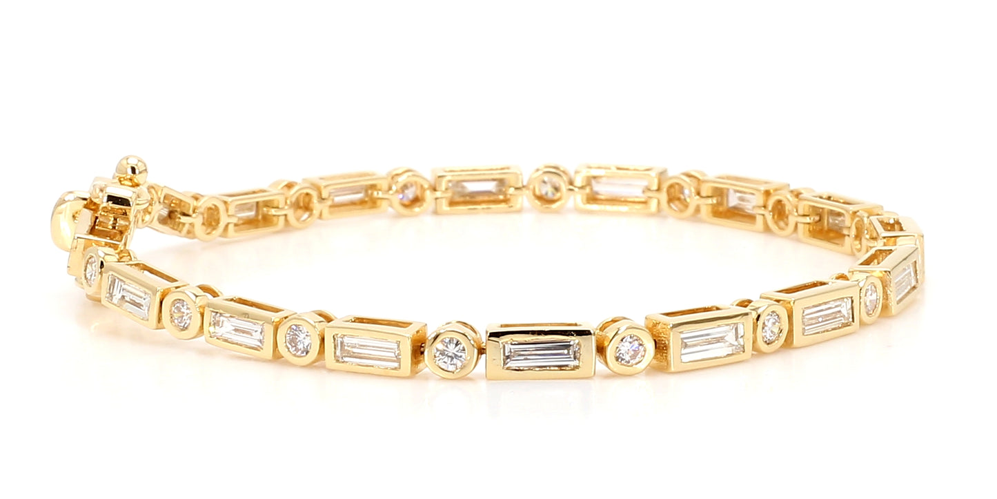 Natural White Baguette Diamond 3.50 Carat TW Gold Tennis Bracelet