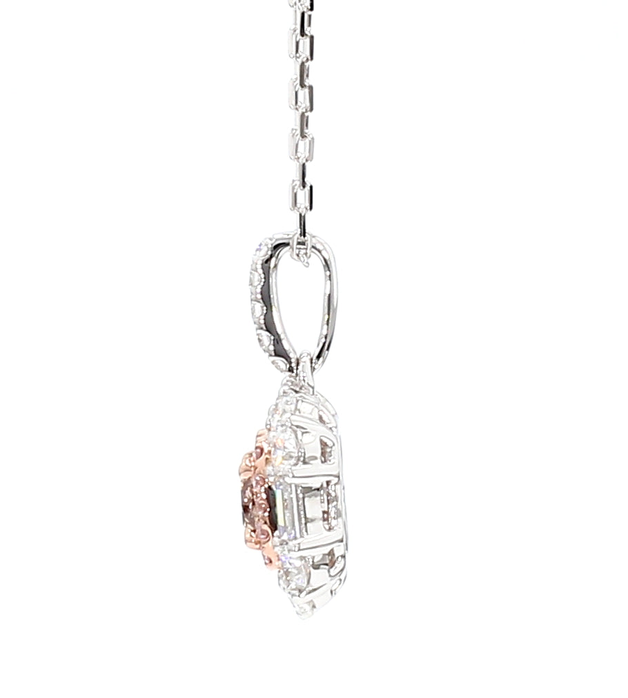 GIA Natural Fancy Pinkish Brown Cushion Diamond 1.66 Carat TW Gold Pendant