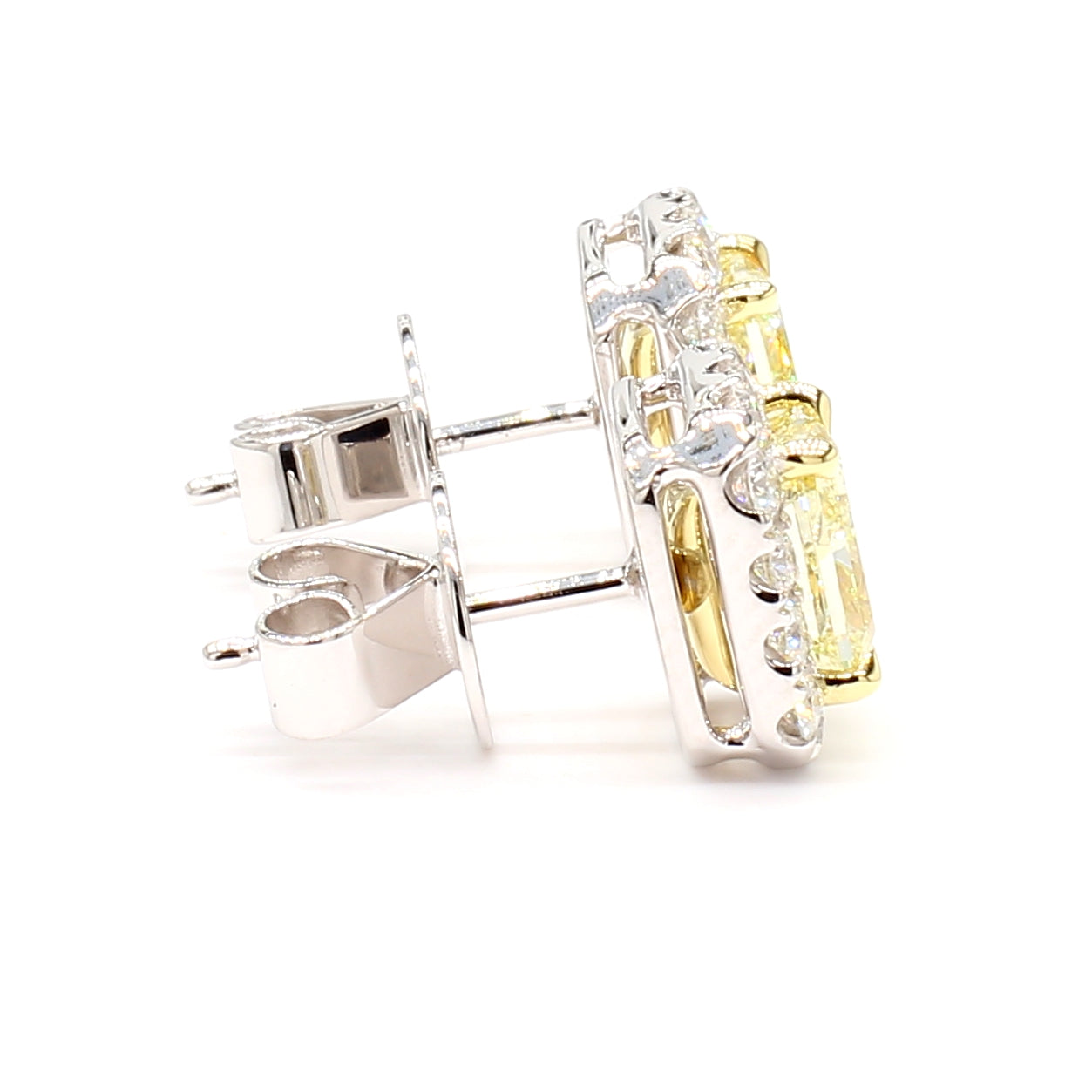GIA Certified Natural Light Yellow Radiant Diamond 2.76 Carat TW Gold Earrings