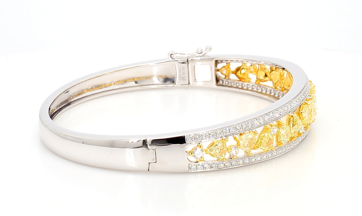 Natural Yellow Trillion Diamond 4.54 Carat TW Gold Cuff Bracelet