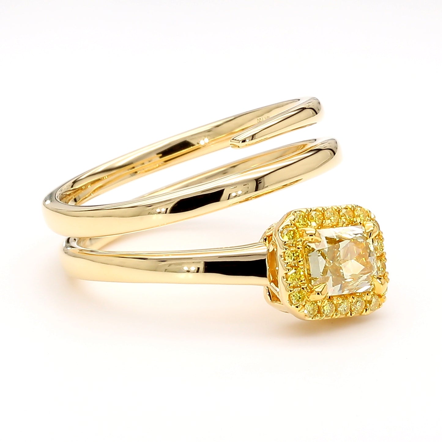 GIA Natural Fancy Brownish Greenish Yellow Radiant Diamond 0.85 Carat Gold Ring