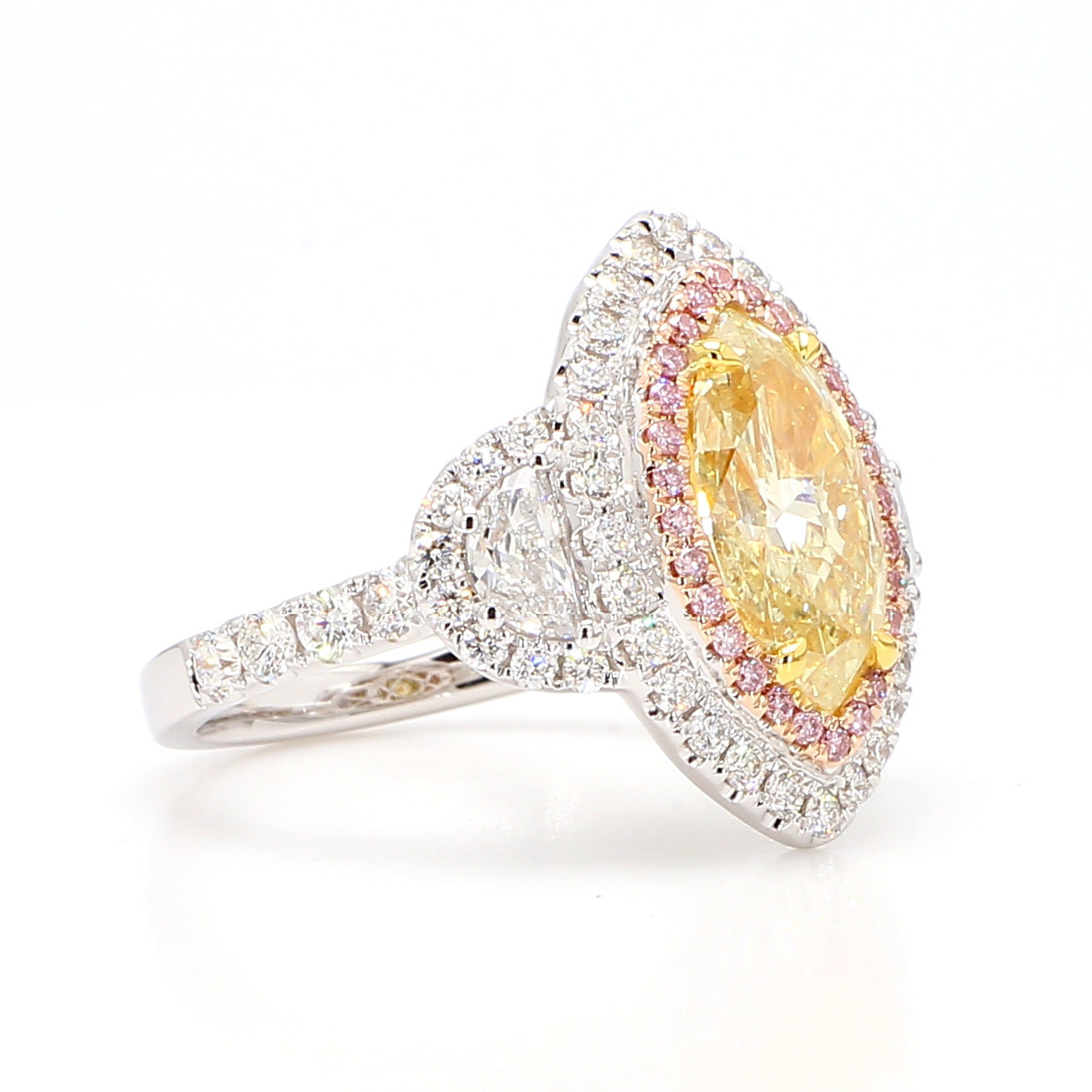 GIA Certified Natural Light Yellow Marquise Diamond 3.51 Carat TW Gold Ring