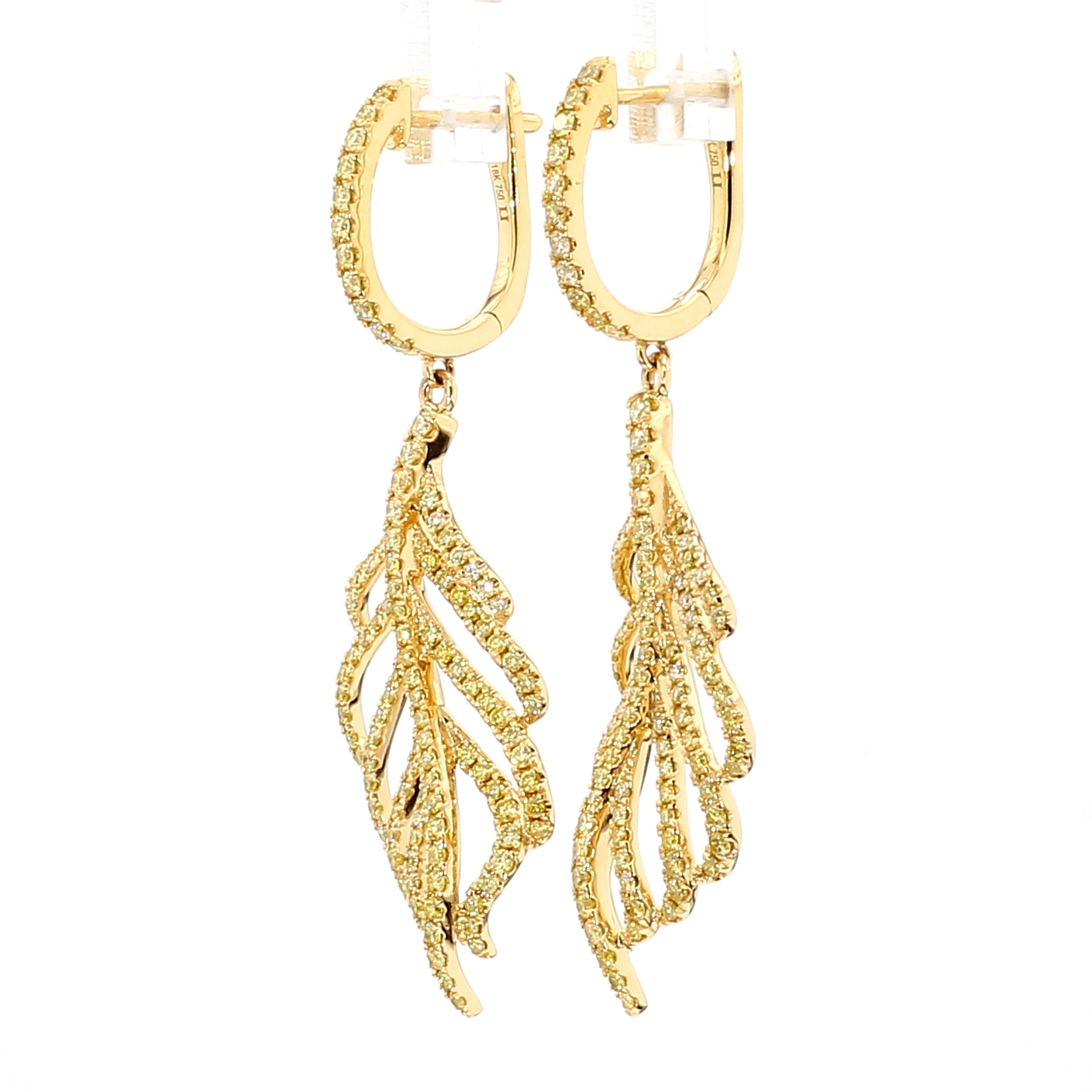 Natural Yellow Round Diamond 1.29 Carat TW Gold Earrings