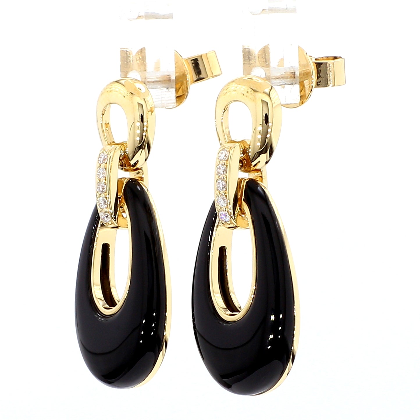 Natural Black Onyx and Diamond 5.94 Carat TW Gold Earrings