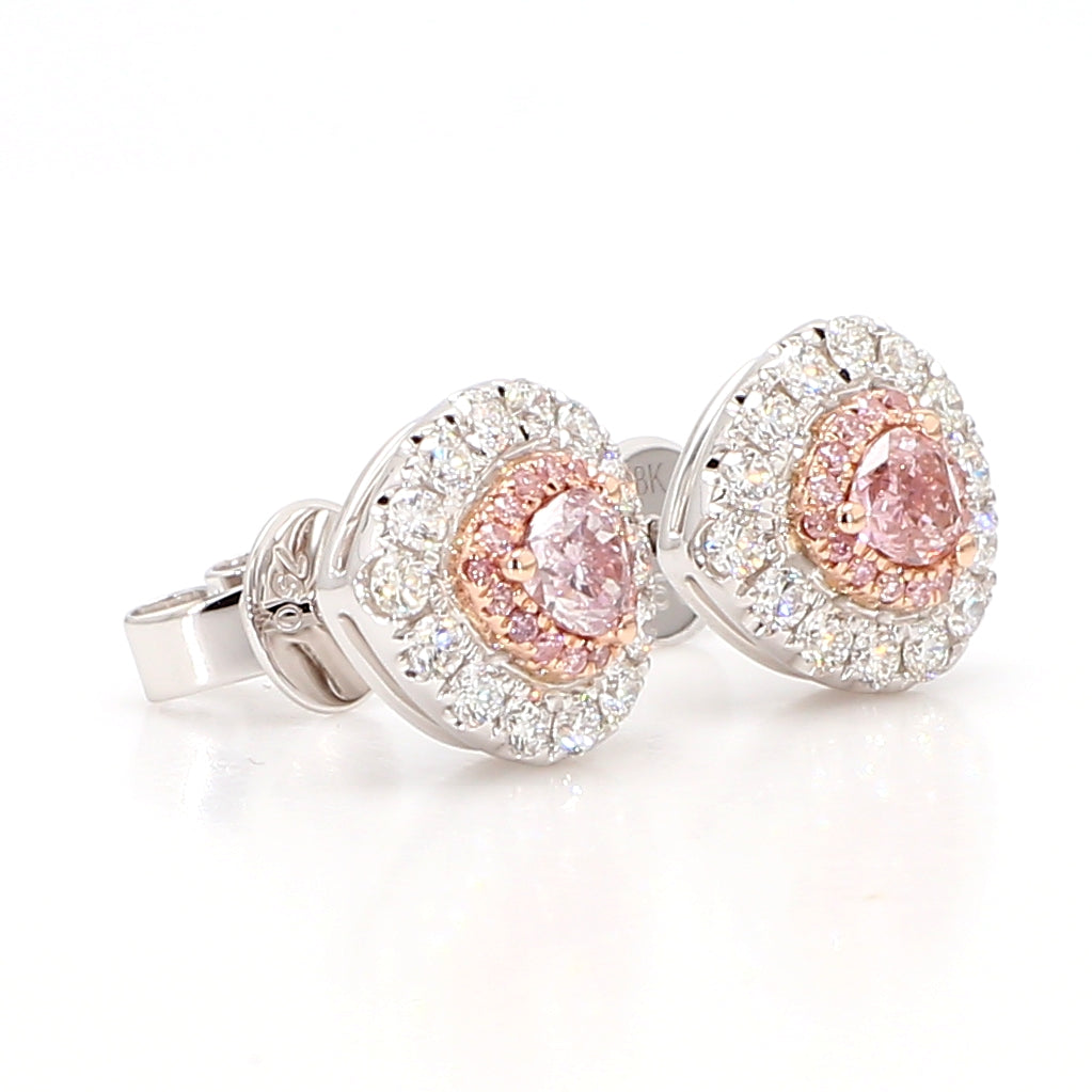 GIA Natural Fancy Brownish Pink Heart Diamond 0.76 Carat TW Gold Earrings