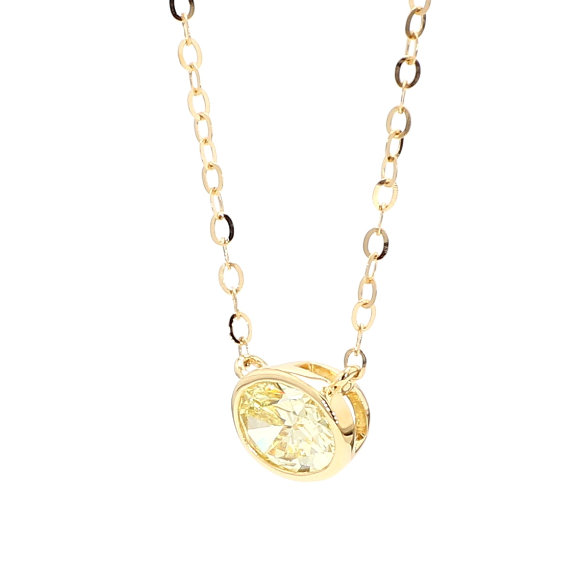 GIA Certified Natural Fancy Yellow Oval Diamond 0.74 Carat TW Gold Necklace