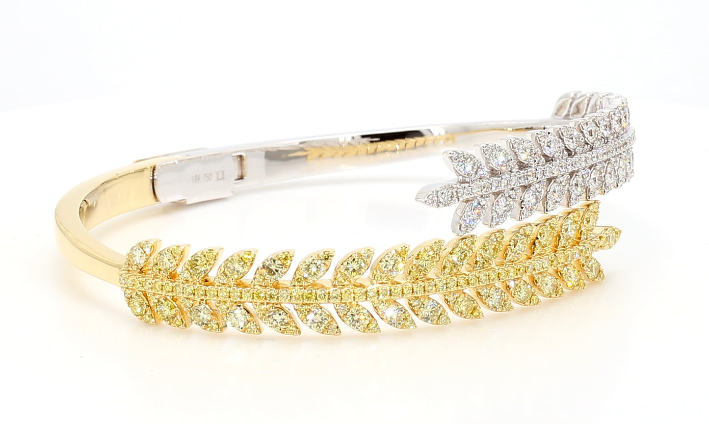 Natural Yellow Round Diamond 3.29 Carat TW Gold Cuff Bracelet