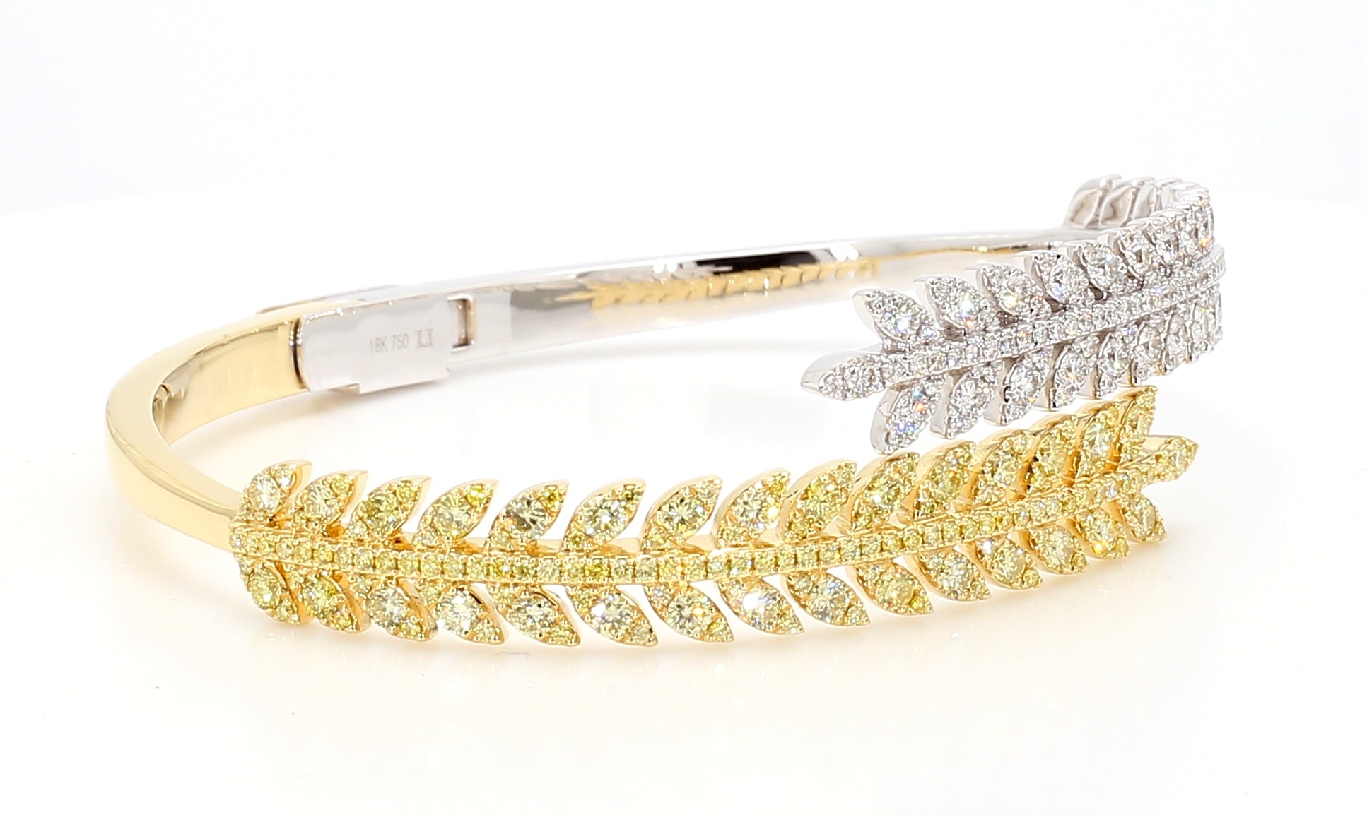 Natural Yellow Round Diamond 3.29 Carat TW Gold Cuff Bracelet