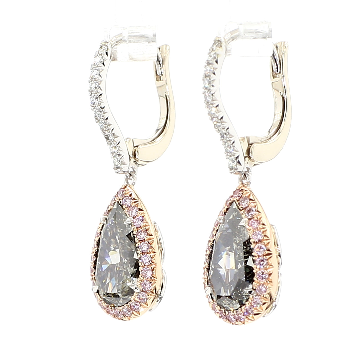 GIA Natural Fancy Dark Gray Pear Diamond 4.40 Carat TW Platinum Earrings