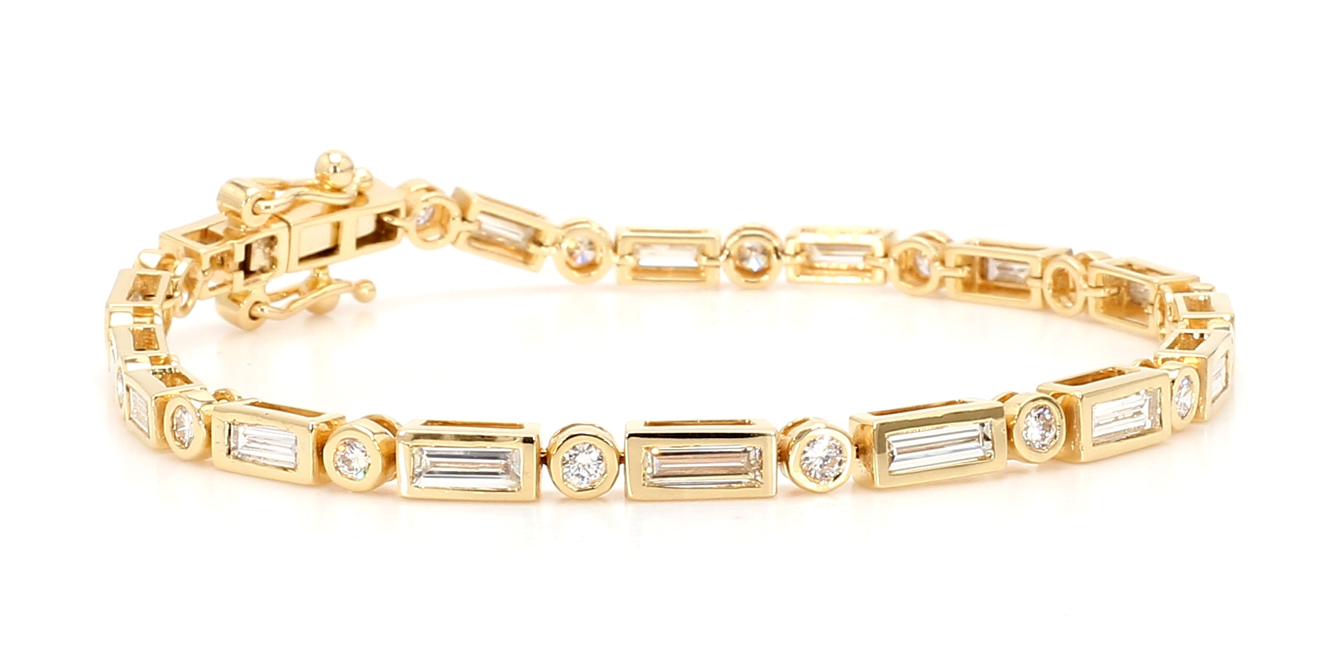 Natural White Baguette Diamond 3.50 Carat TW Gold Tennis Bracelet
