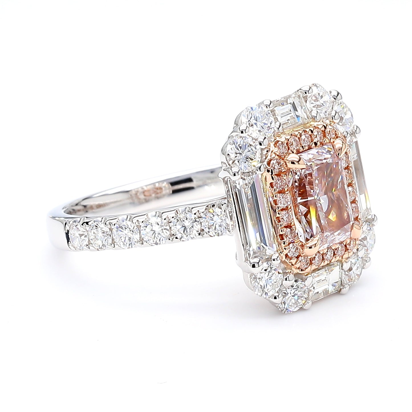 GIA Natural Fancy Light Brown-Pink Radiant Diamond 3.01 Carat TW Gold Ring