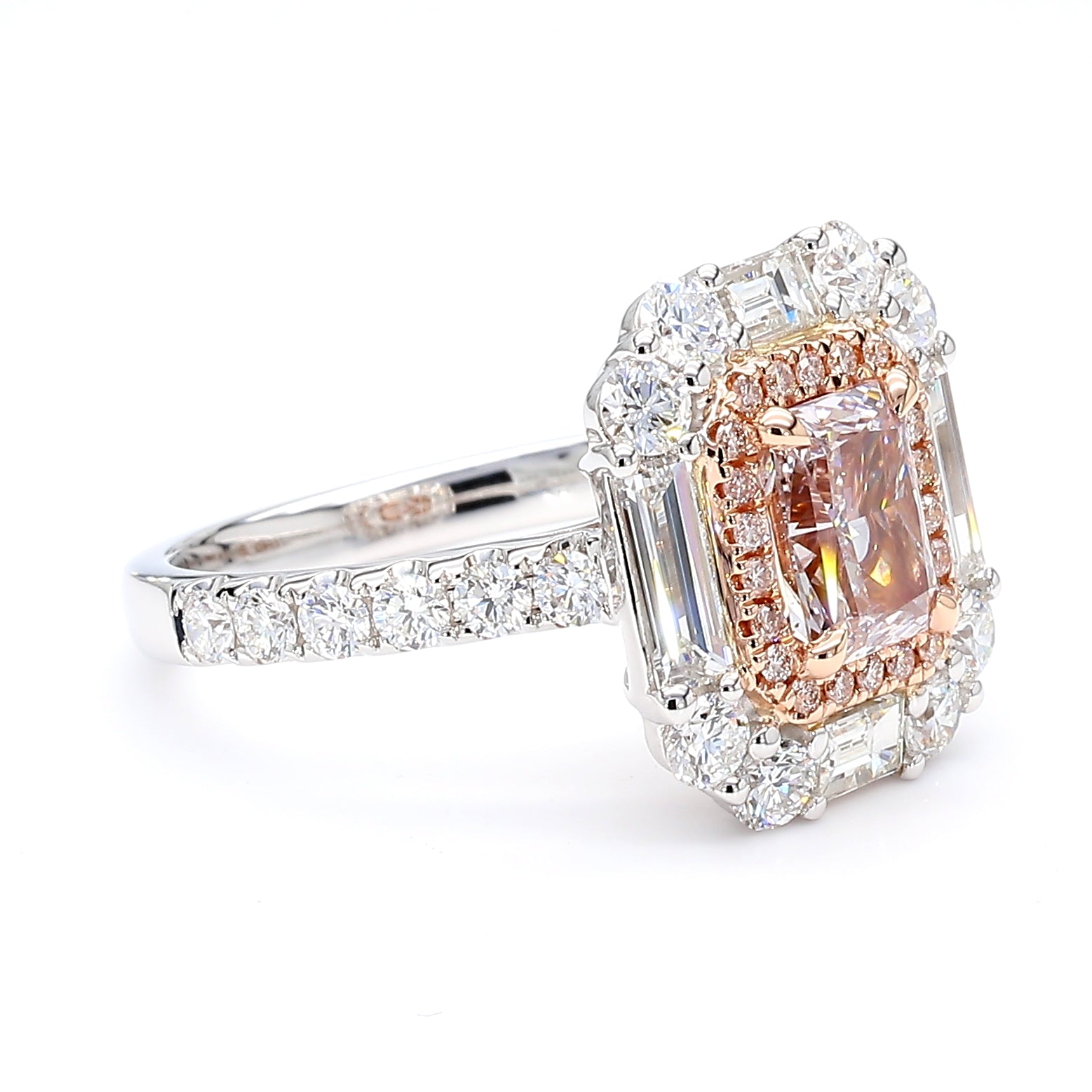 GIA Natural Fancy Light Brown-Pink Radiant Diamond 3.01 Carat TW Gold Ring
