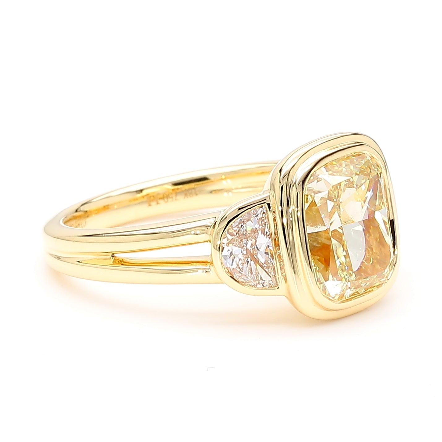 GIA Certified Natural Light Yellow Cushion Diamond 3.43 Carat TW Gold Ring