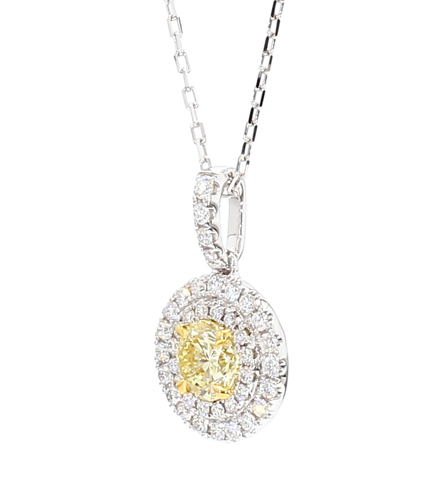 GIA Certified Natural Light Yellow Round Diamond 1.49 Carat TW Gold Pendant