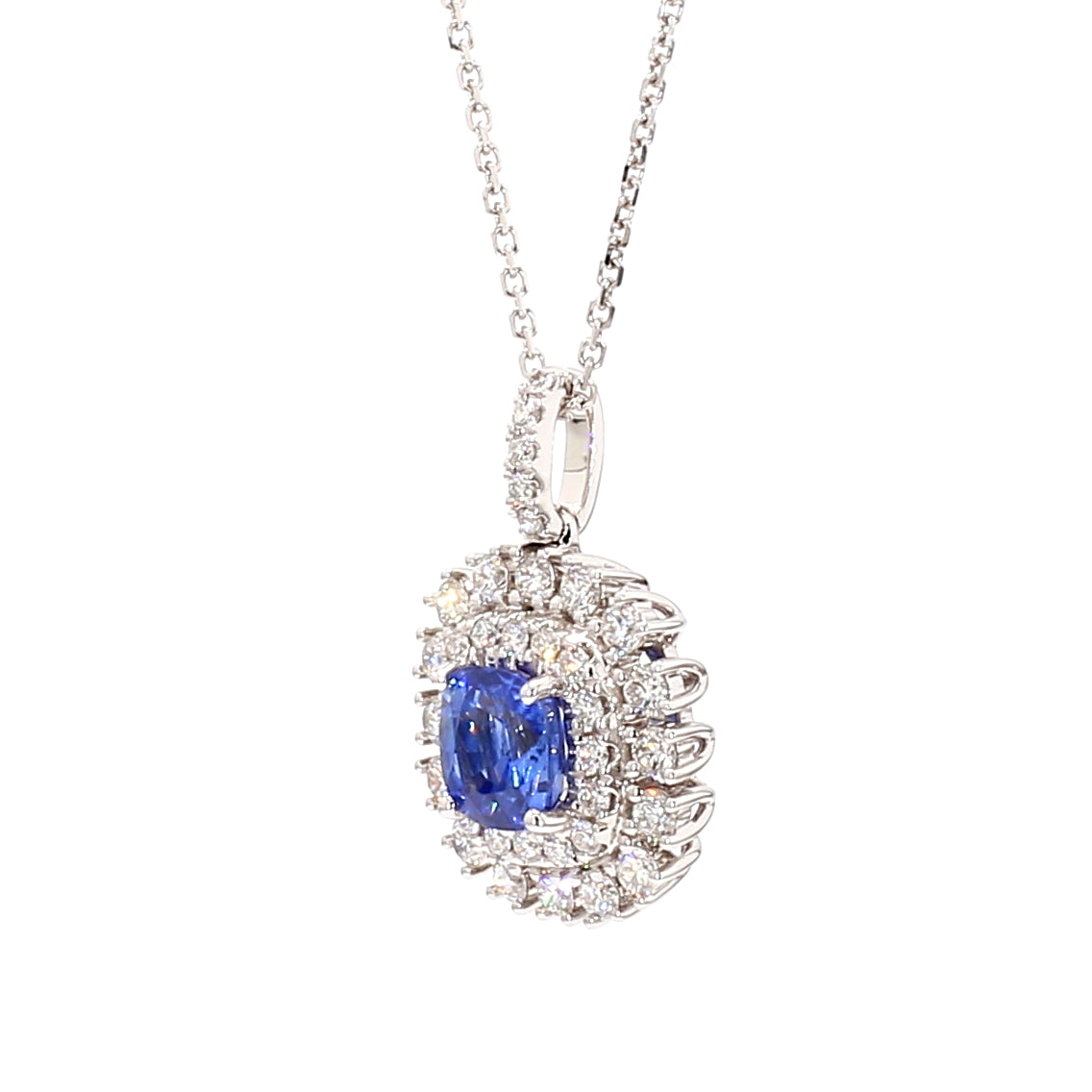 Natural Blue Cushion Sapphire and Diamond 2.33 Carat TW Gold Pendant