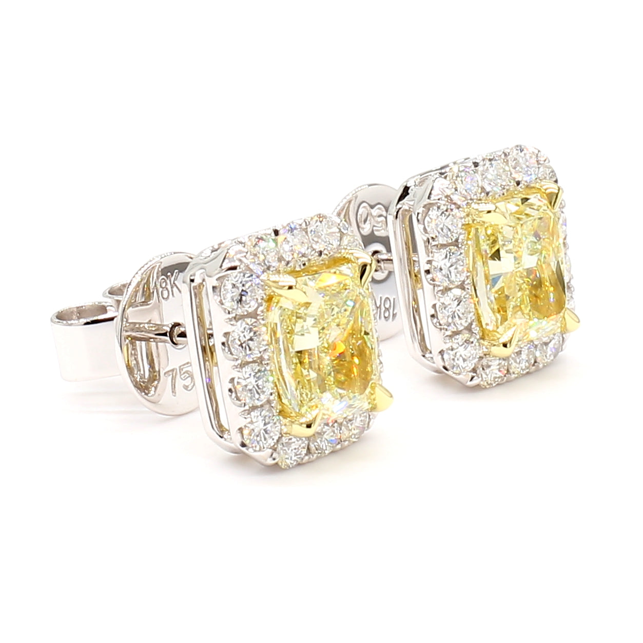 GIA Certified Natural Light Yellow Radiant Diamond 2.76 Carat TW Gold Earrings