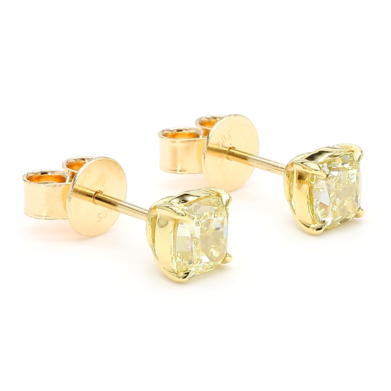 GIA Certified Natural Yellow Cushion Diamond 1.54 Carat TW Gold Earrings