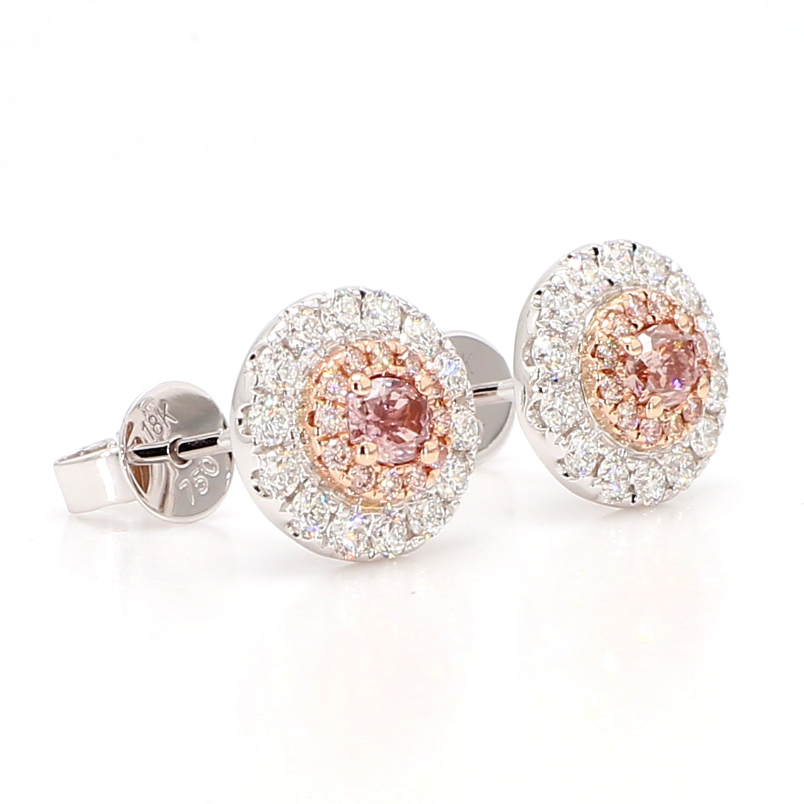 GIA Natural Fancy Brownish Orangy Pink Oval Diamond 0.94 Carat TW Gold Earrings