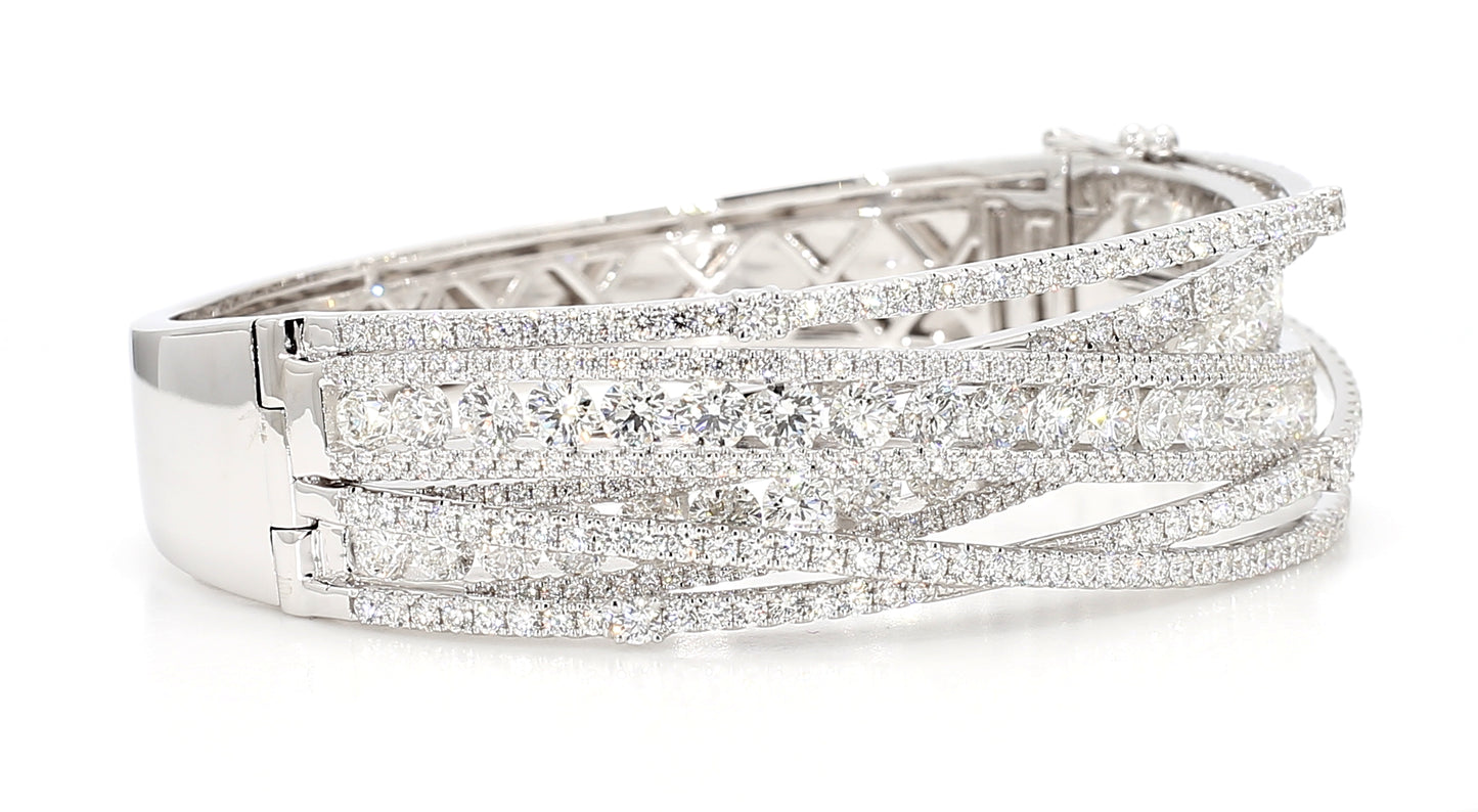 Natural White Round Diamond 13.16 Carat TW Gold Cuff Bracelet
