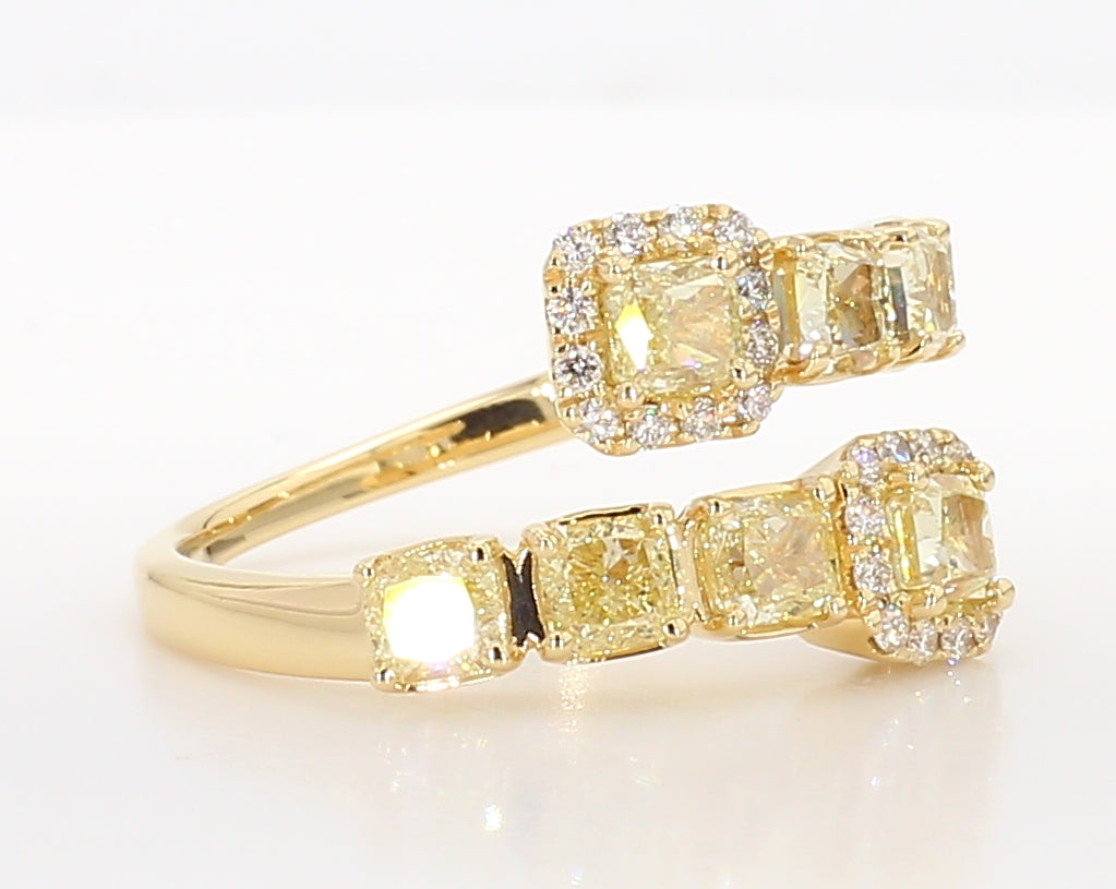 Natural Yellow Cushion Diamond 1.88 Carat TW Gold Ring
