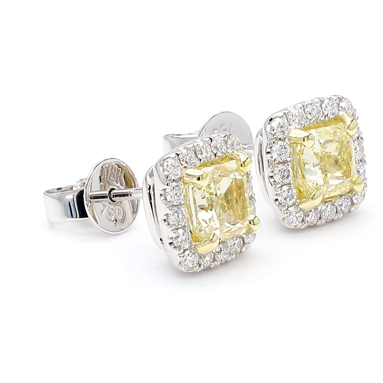 GIA Certified Natural Light Yellow Radiant Diamond 1.79 Carat TW Gold Earrings