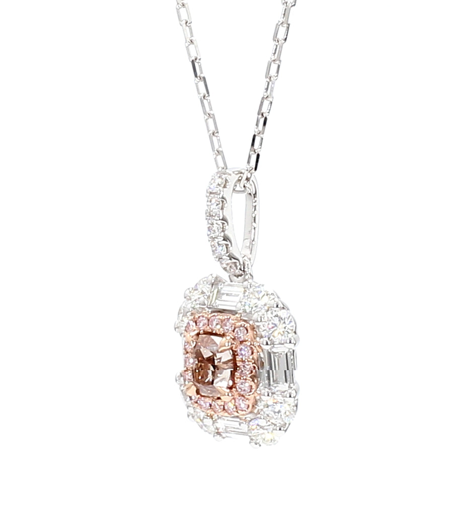 GIA Natural Fancy Pinkish Brown Cushion Diamond 1.66 Carat TW Gold Pendant