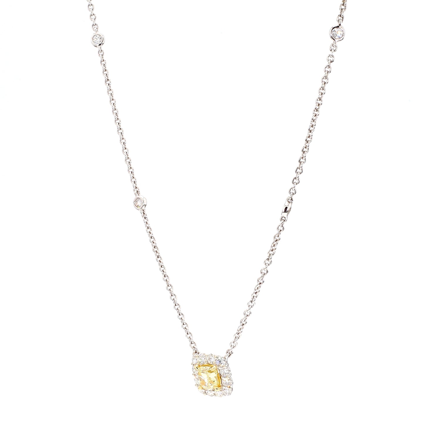 Natural Yellow Cushion Diamond 1.08 Carat TW Gold Necklace