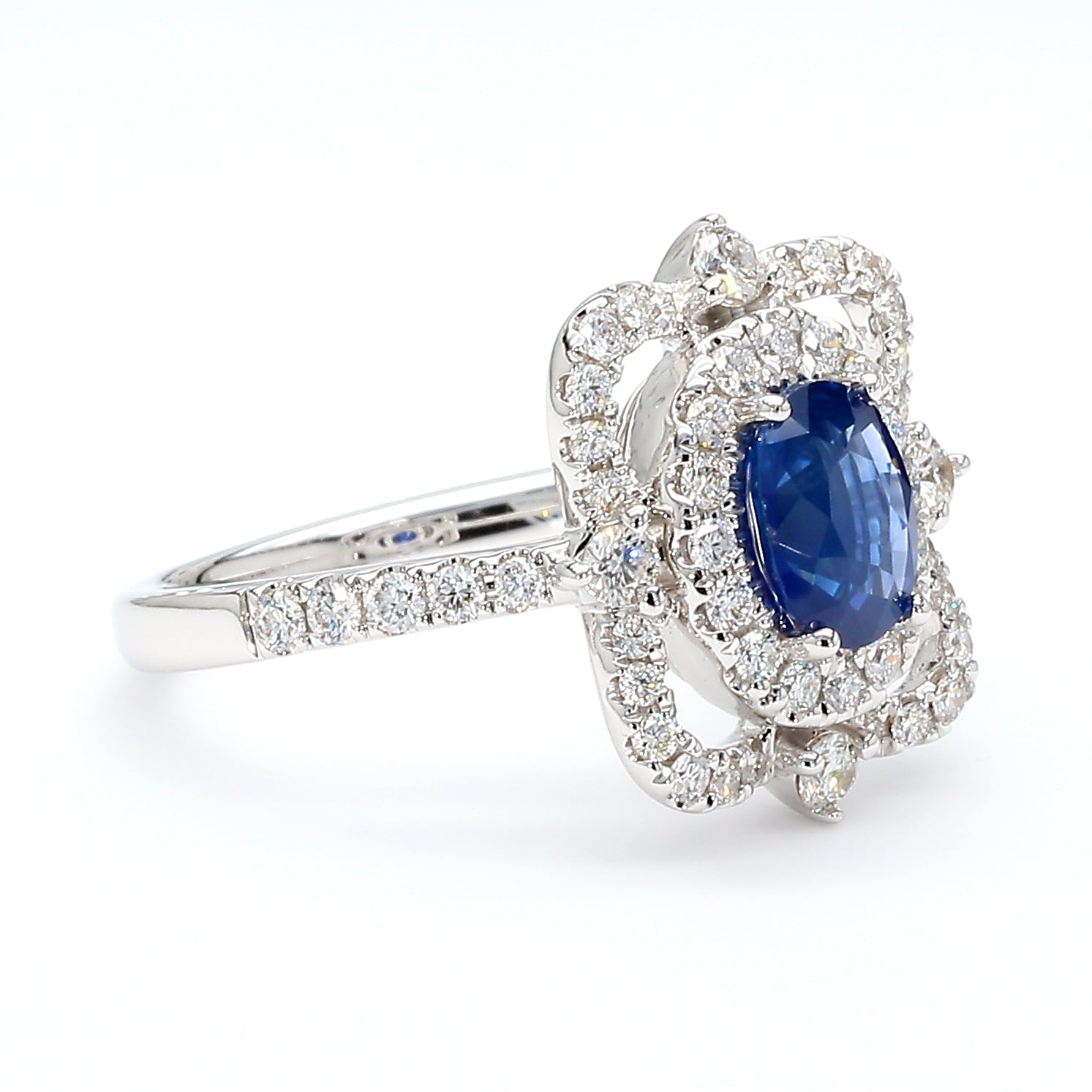 Natural Blue Oval Sapphire and Diamond 1.62 Carat TW Gold Ring
