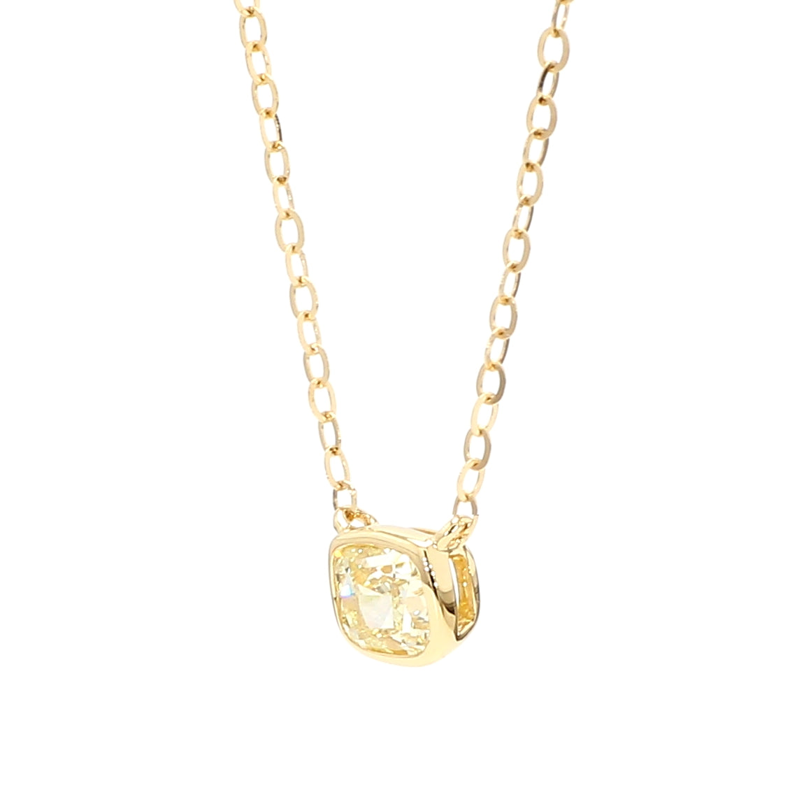 Natural Yellow Cushion Diamond 0.60 Carat TW Gold Necklace