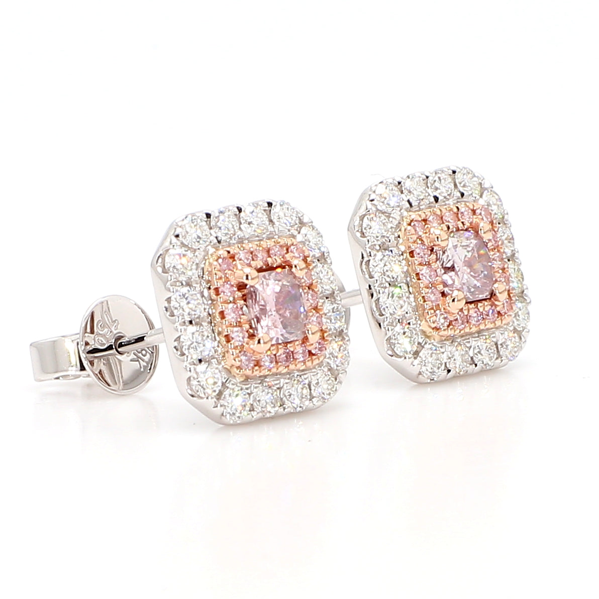 GIA Natural Fancy Brownish Pink Radiant Diamond 1.10 Carat TW Gold Earrings