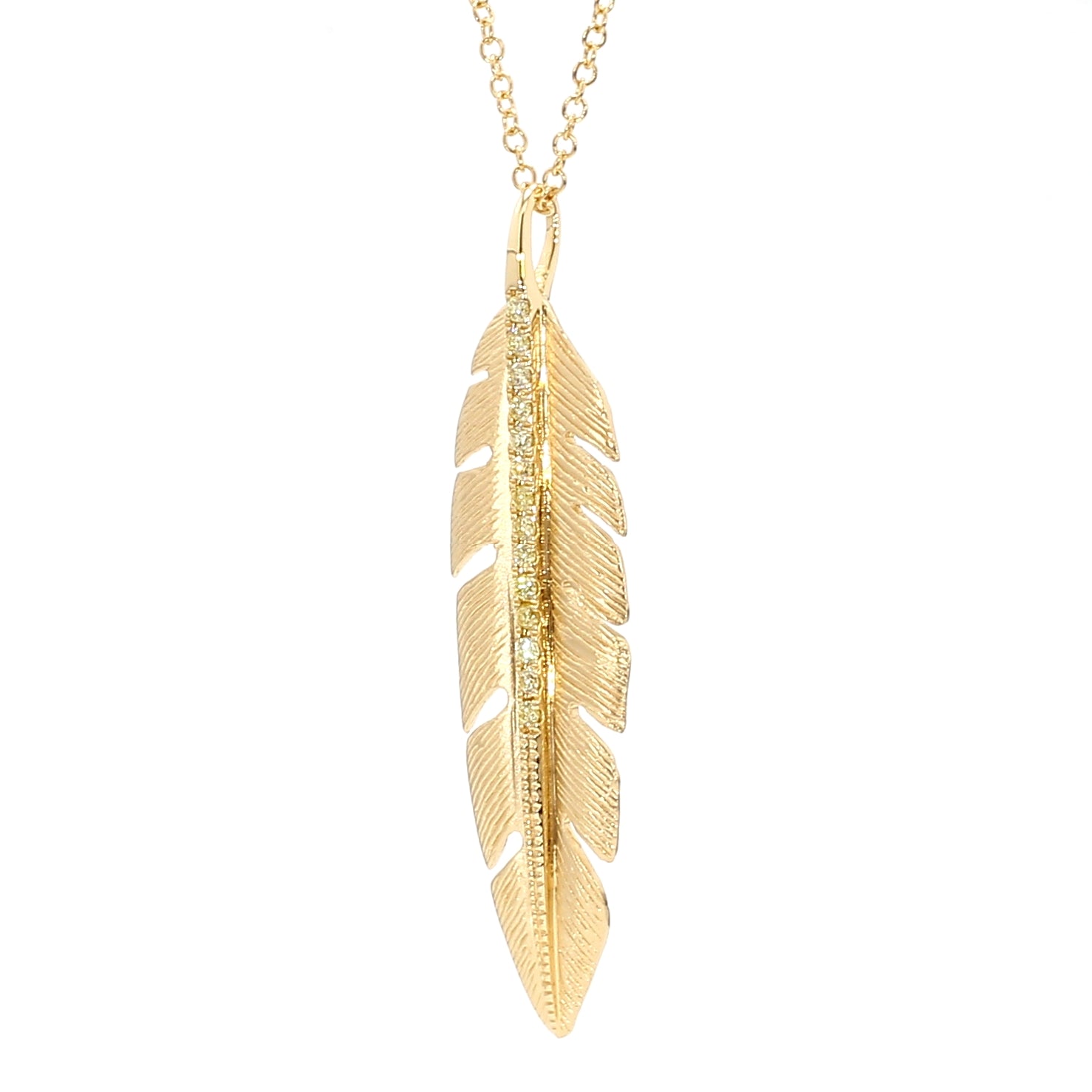 Natural Yellow Round Diamond 0.14 Carat TW Gold Necklace