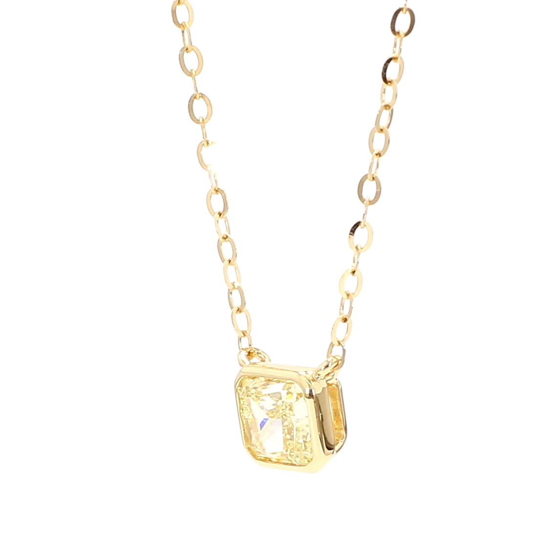 GIA Natural Fancy Light Yellow Radiant Diamond 0.71 Carat TW Gold Necklace