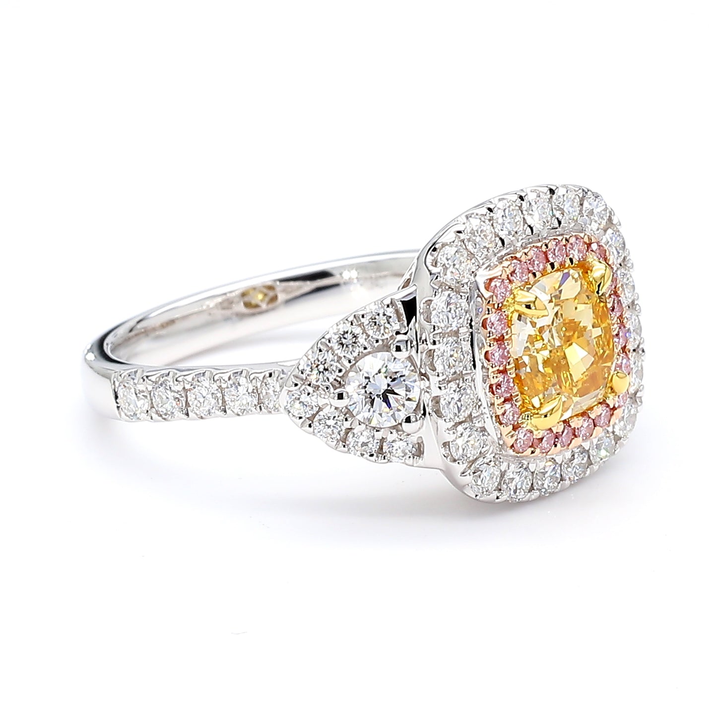GIA Natural Fancy Intense Orangy Yellow Cushion Diamond 1.92 Carat TW Gold Ring
