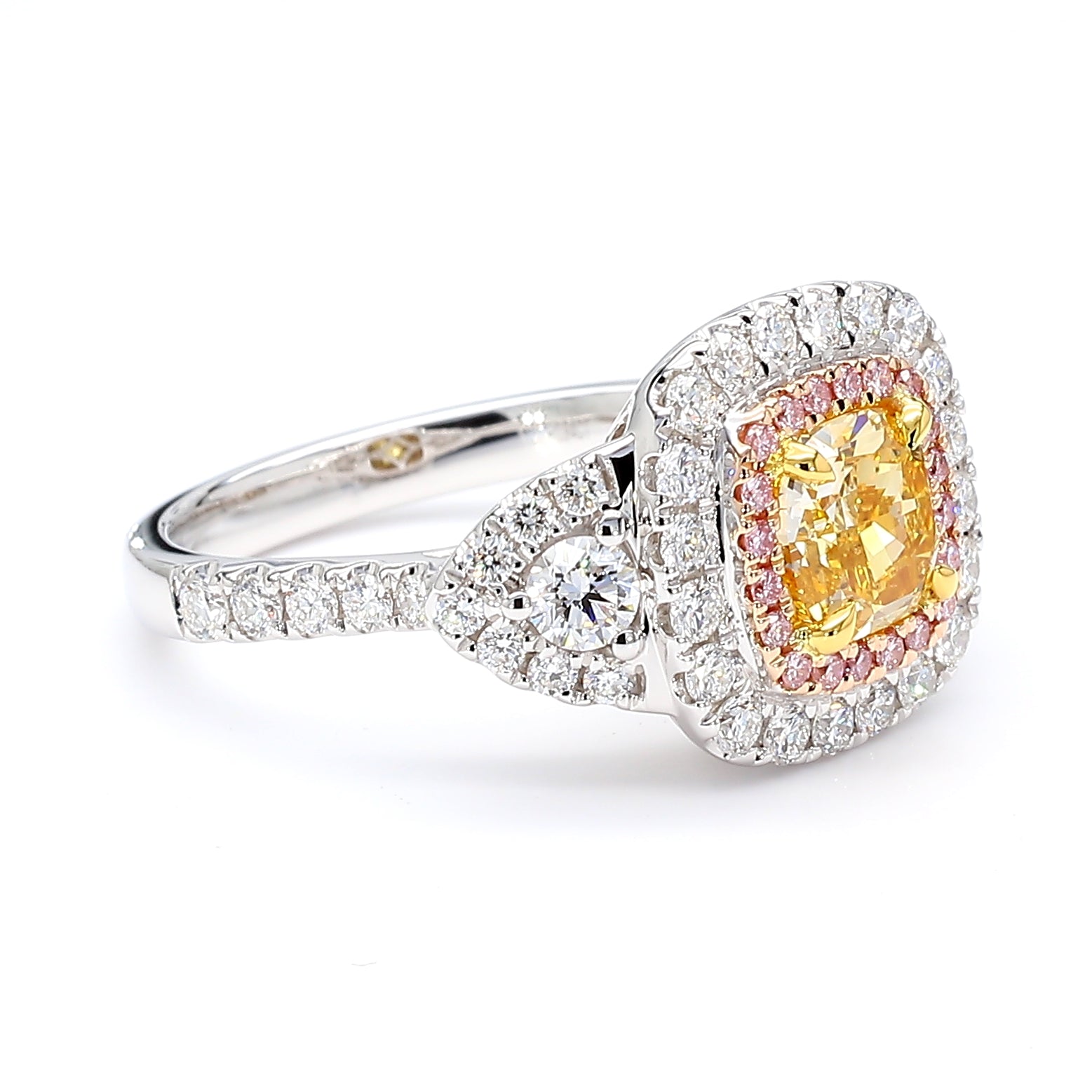 GIA Natural Fancy Intense Orangy Yellow Cushion Diamond 1.92 Carat TW Gold Ring