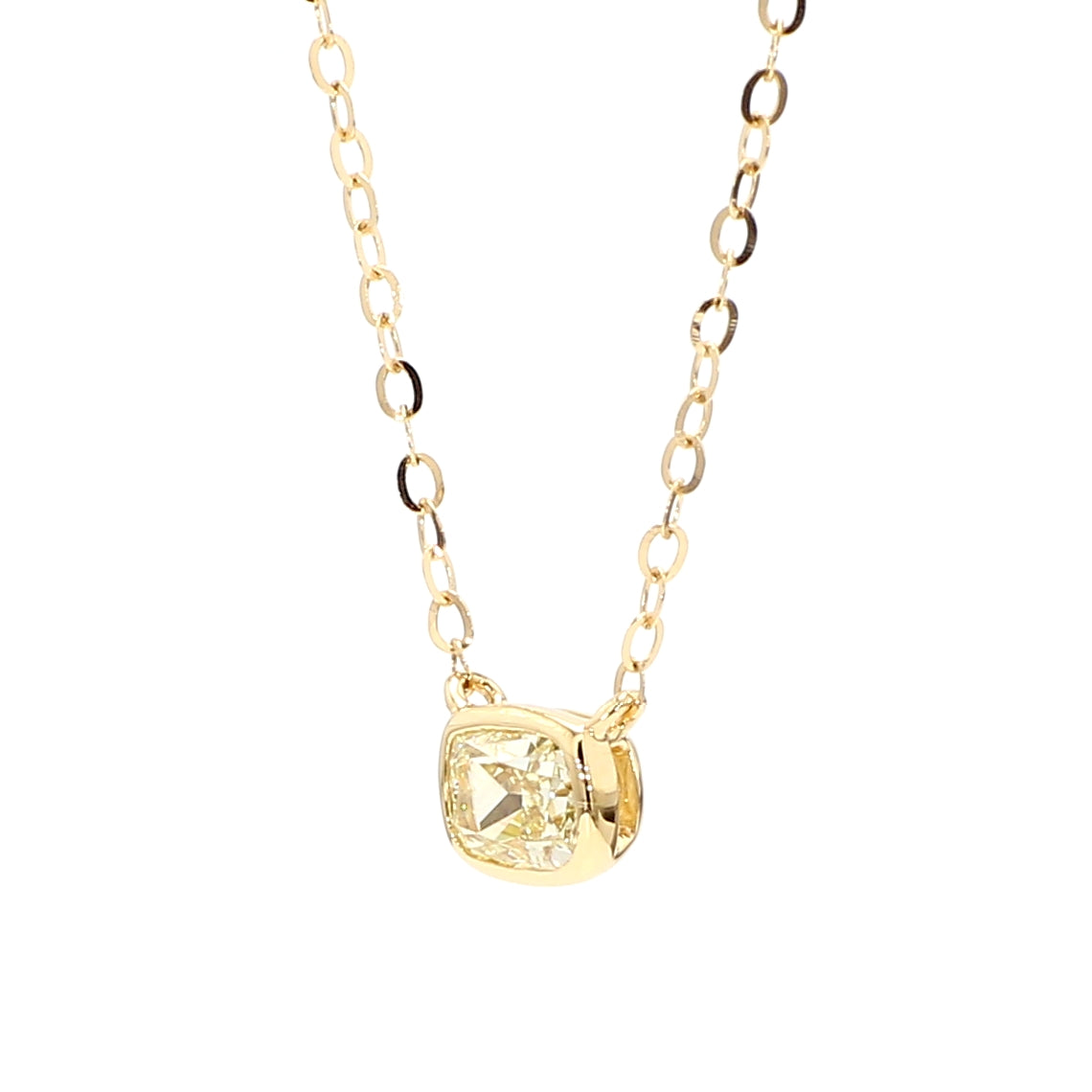 Natural Yellow Cushion Diamond 0.53 Carat TW Gold Necklace