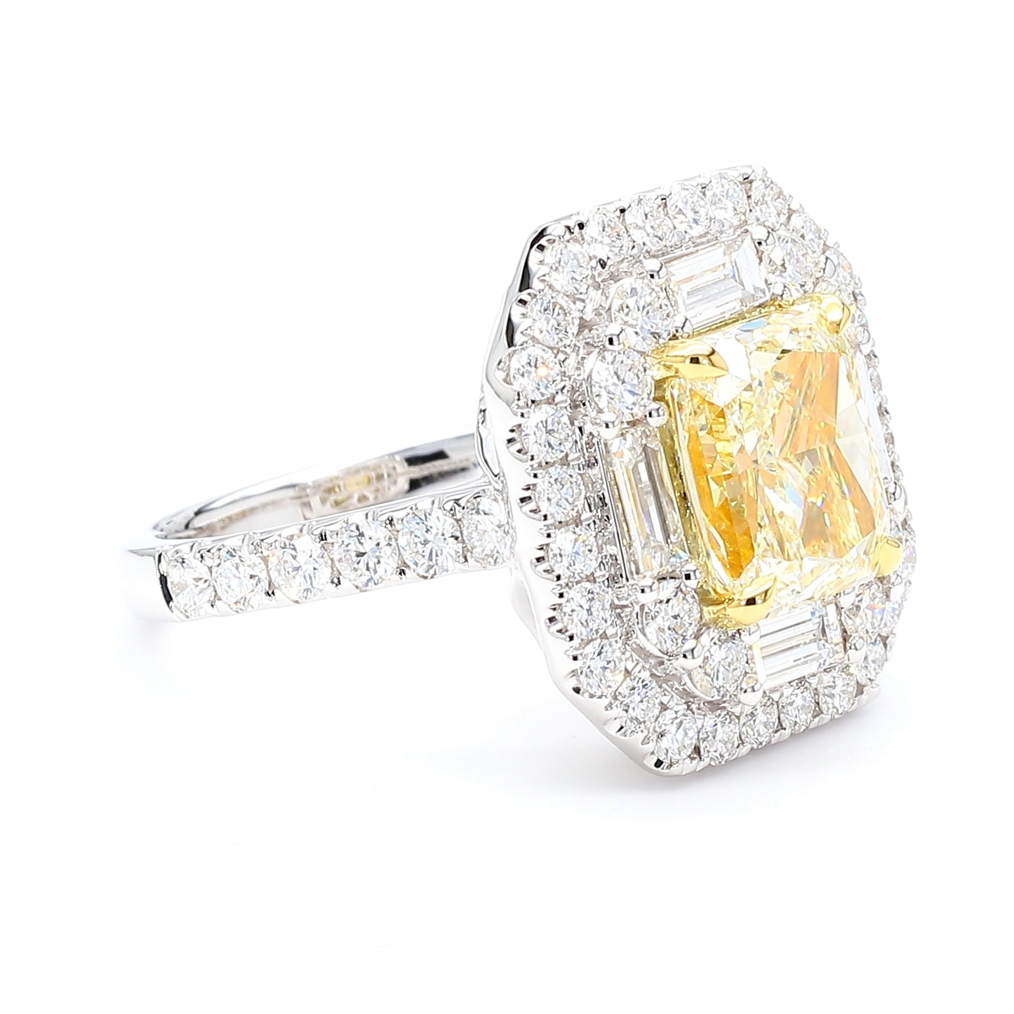 GIA Certified Natural Light Yellow Radiant Diamond 4.80 Carat TW Gold Ring