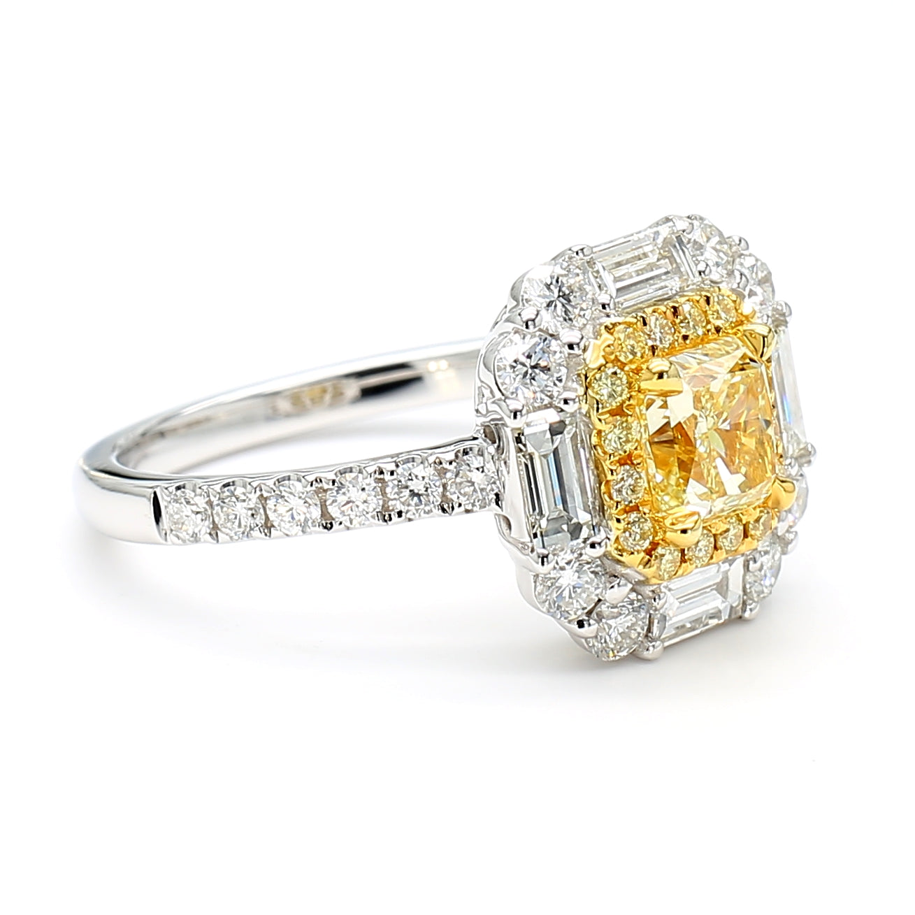 GIA Certified Natural Light Yellow Radiant Diamond 2.25 Carat TW Gold Ring