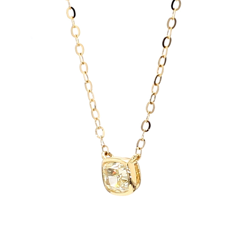 Natural Yellow Cushion Diamond 0.55 Carat TW Gold Necklace