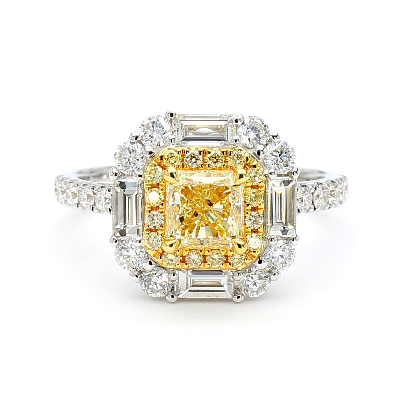 GIA Certified Natural Light Yellow Radiant Diamond 2.25 Carat TW Gold Ring
