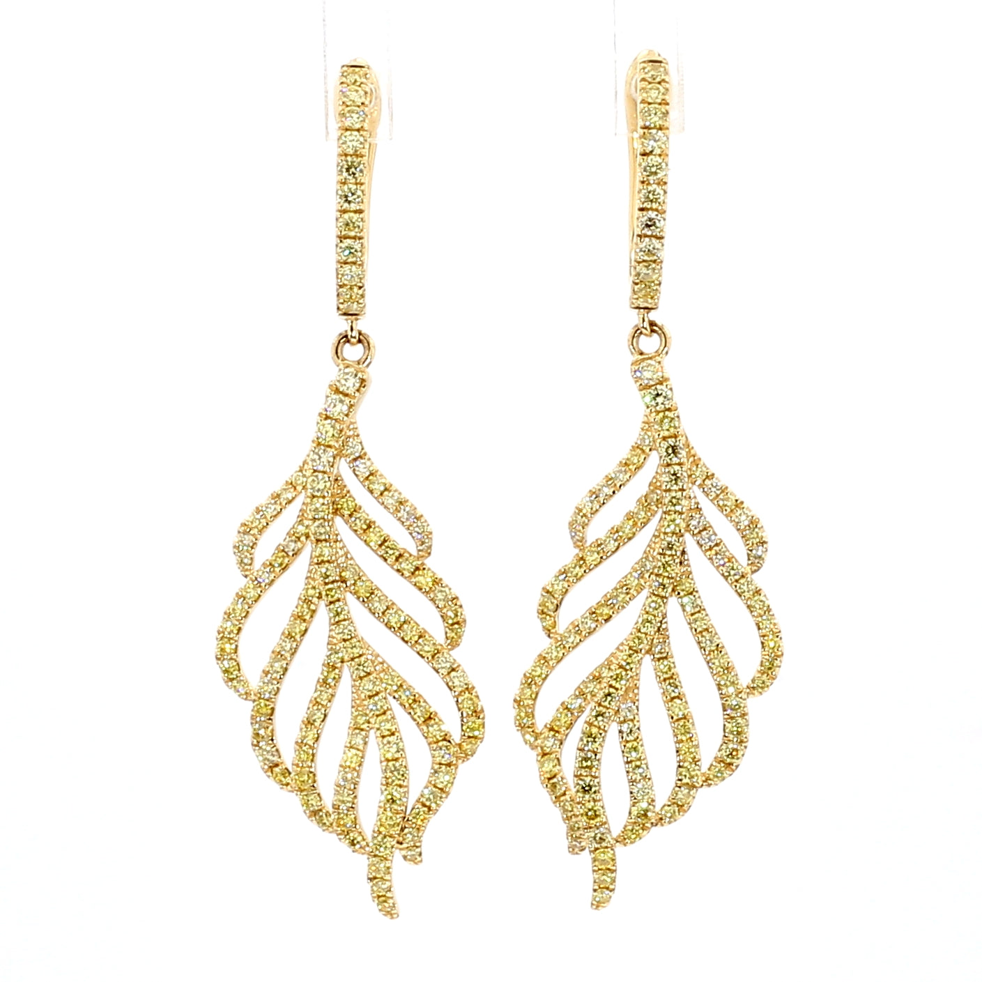 Natural Yellow Round Diamond 1.29 Carat TW Gold Earrings
