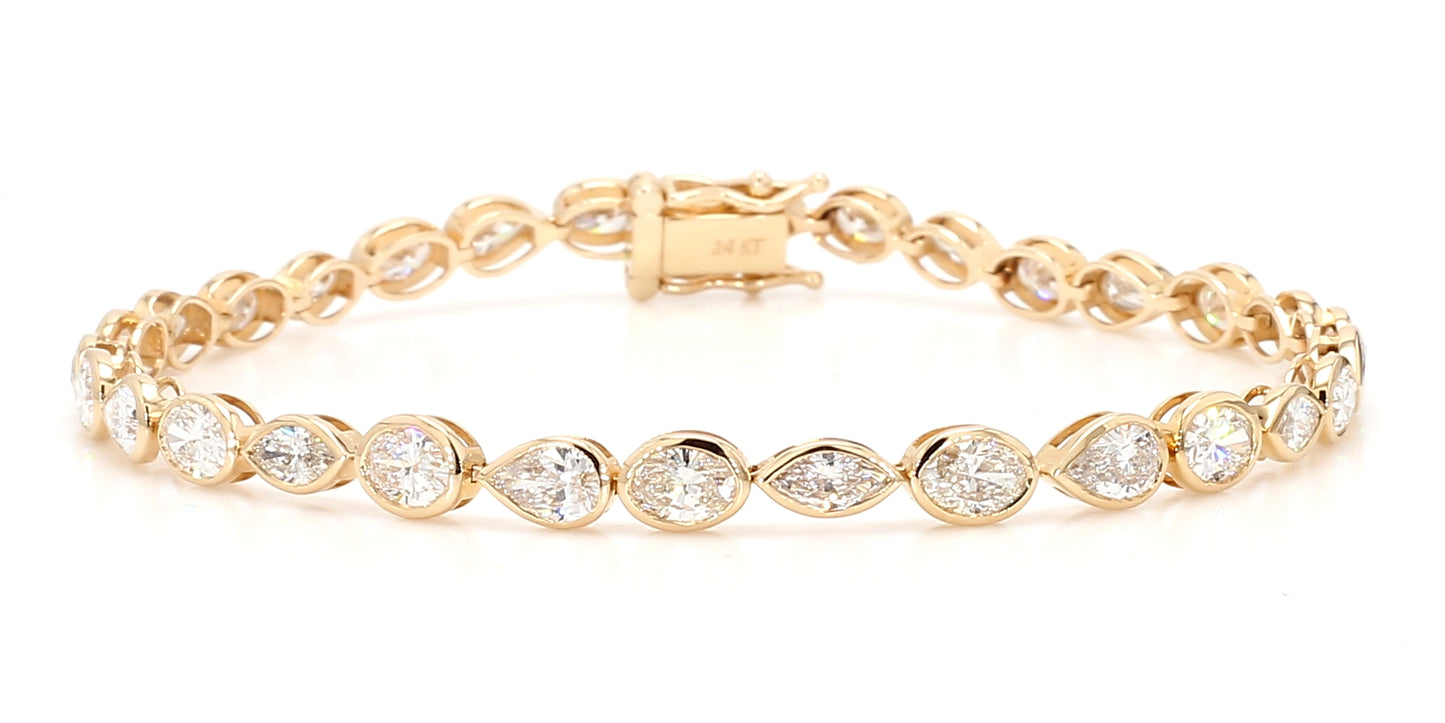 Natural White Oval Diamond 6.19 Carat TW Gold Tennis Bracelet