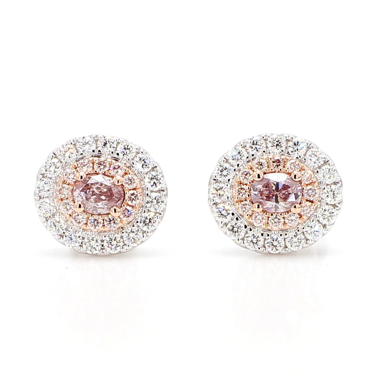 GIA Natural Fancy Purplish Pink Oval Diamond 0.92 Carat TW Gold Earrings