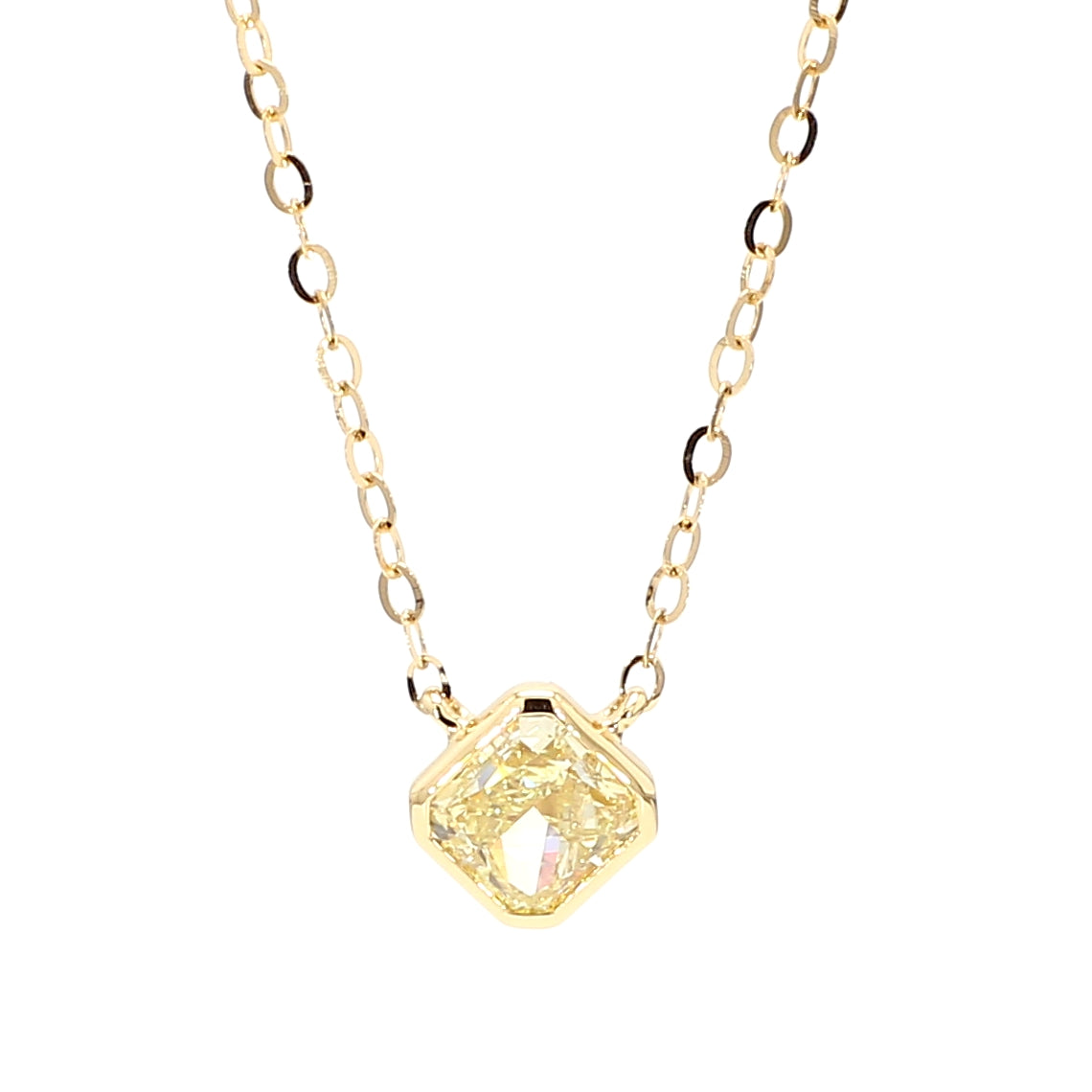 GIA Natural Fancy Light Yellow Radiant Diamond 0.70 Carat TW Gold Necklace