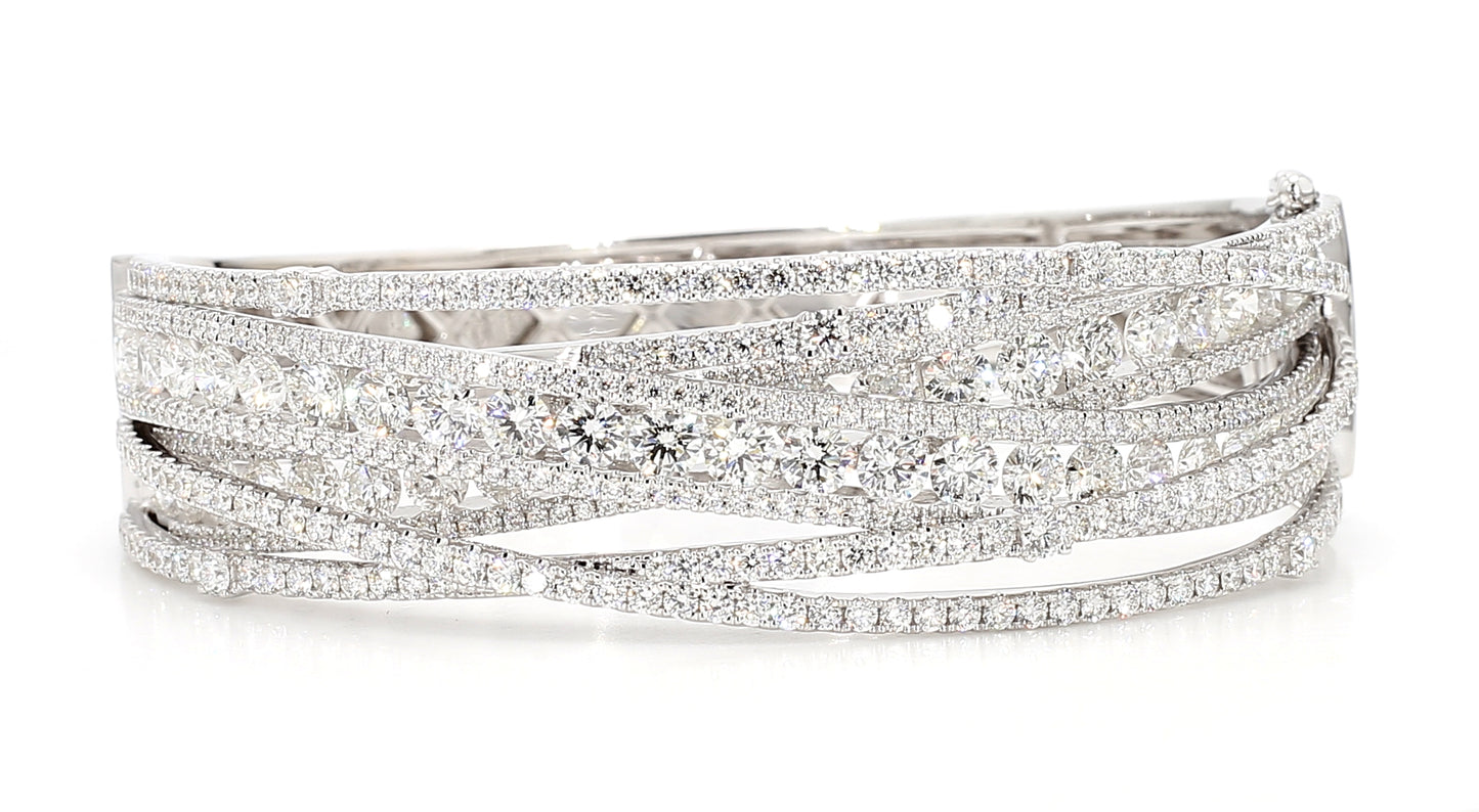 Natural White Round Diamond 13.16 Carat TW Gold Cuff Bracelet